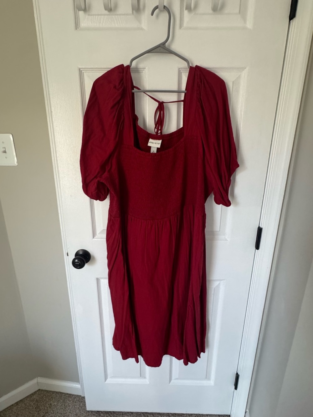 Ava & Viv Crimson Smocked Top with Short Puff Sleeves